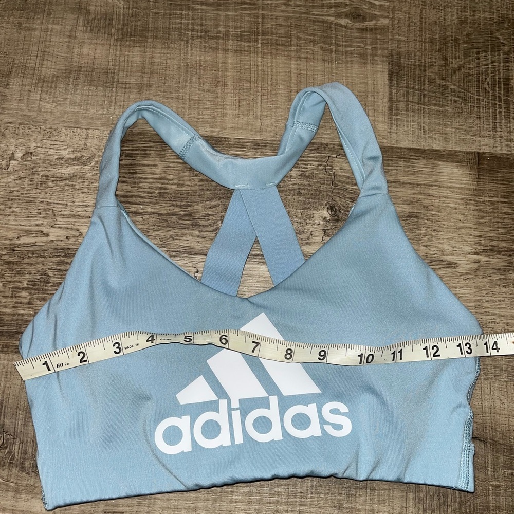 Adidas Baby Blue Halter Racerback Logo Sports Bra Women’s Size S or M? EUC - Picture 4 of 5